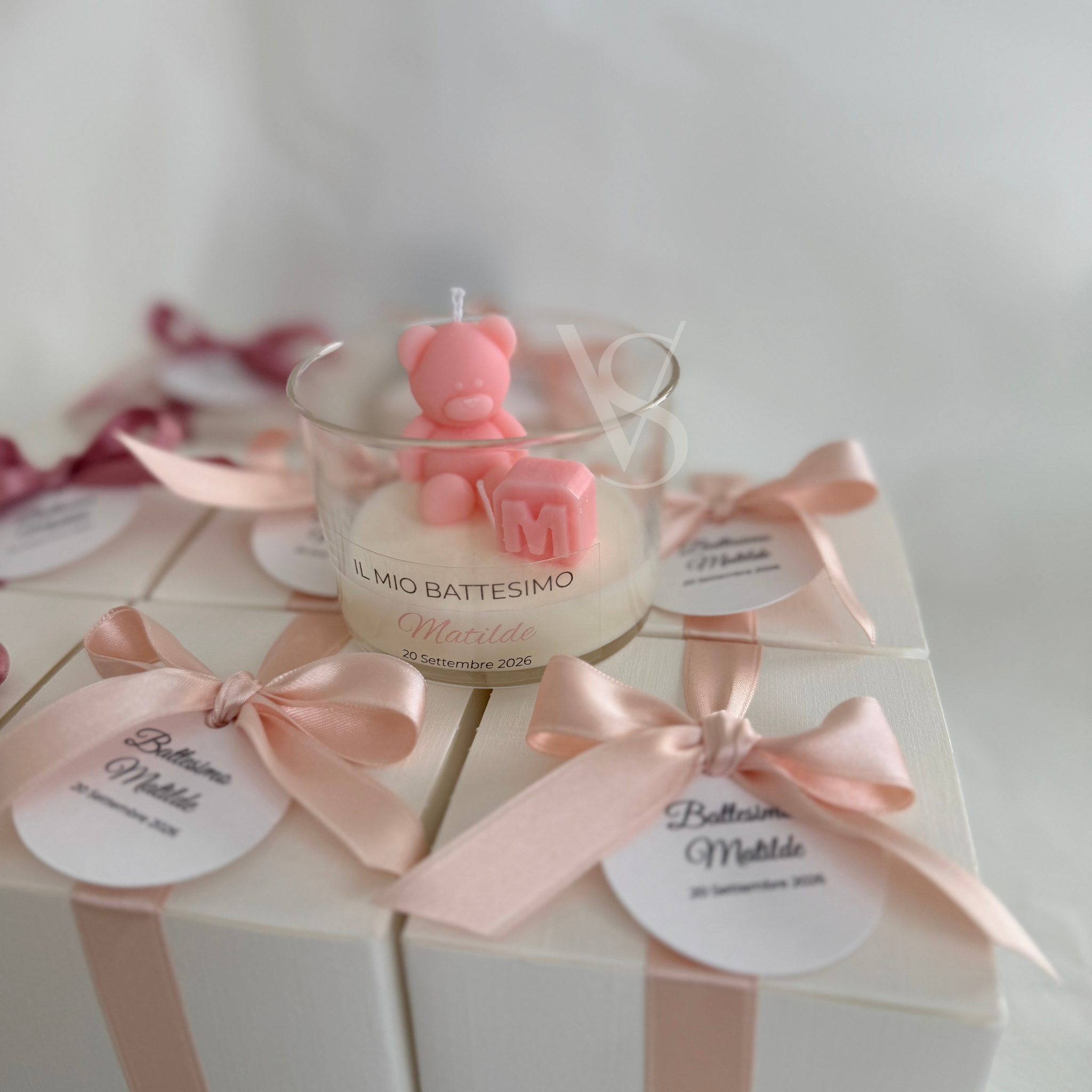 candela orsetto vetro rosa