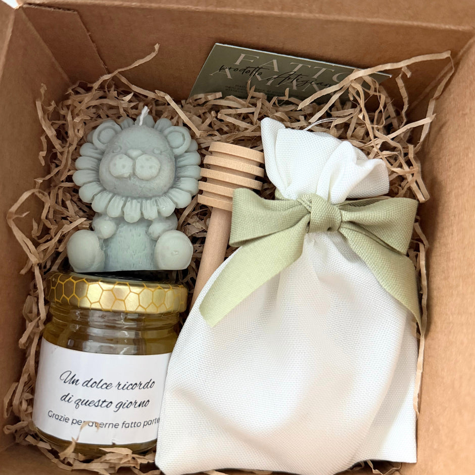 Cofanetto Dolcezza e Profumo | Leoncino, confetti e miele 50g