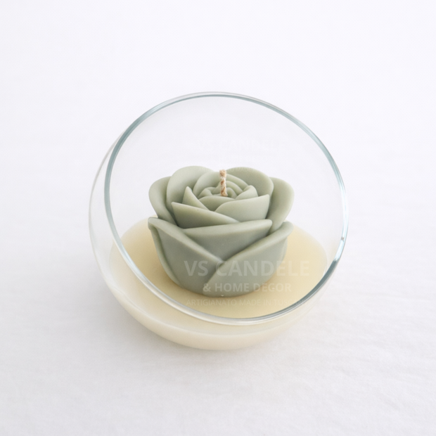 candela profumata in vetro con fiore rosa bomboniera