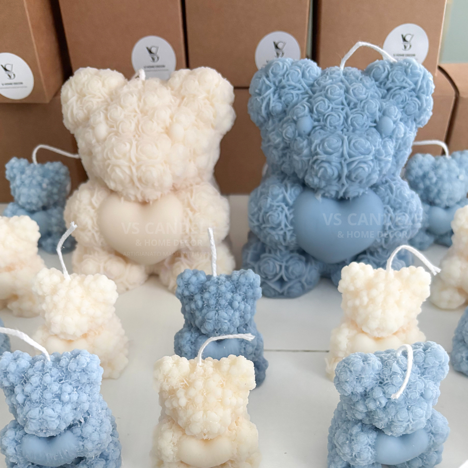 Bomboniera candela profumata Teddy per nascita e battesimo