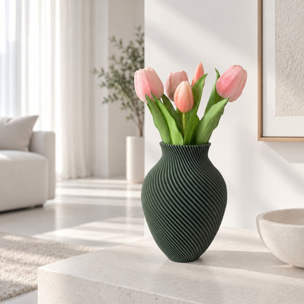 vaso pla anfora con tulipani rosa
